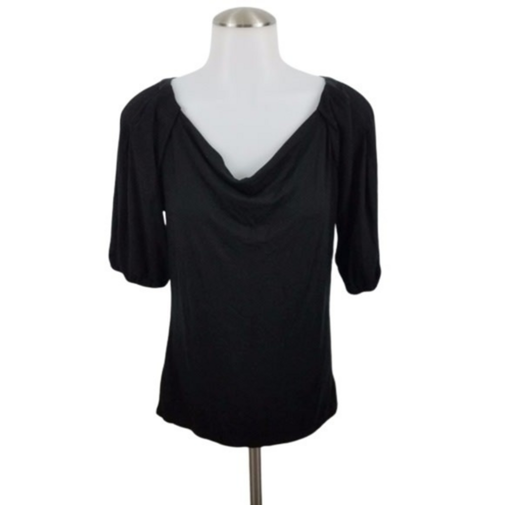 ann taylor boat neck black solid shirt‎ blouse S ca